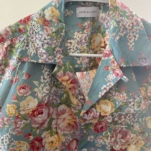 John Elliott Floral Camp Shirt Blue Tuscan Small